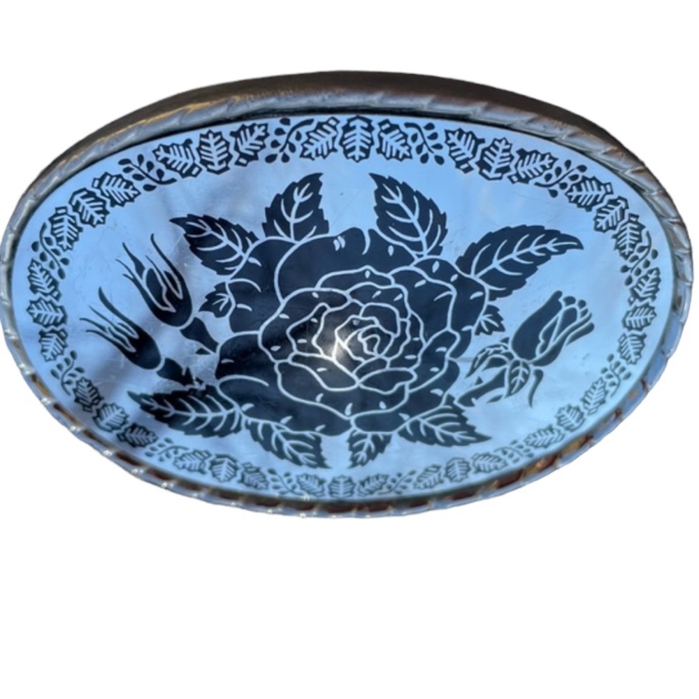W Brand Chrome & Black Rose Belt Buckle 3” x 2” Oval Fits 1.5” Belt Unisex